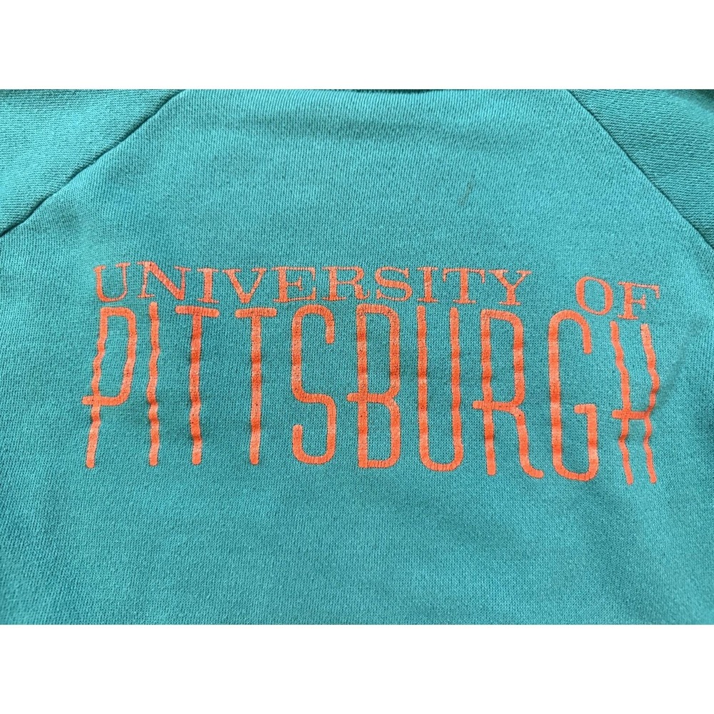 Vintage 90s University Of Pittsburgh Sweatshirt Mens MED Teal‎ NCAA Streetwear - Picture 3 of 6